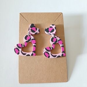Fashion Jewelry Pink and Black Heart Earrings
